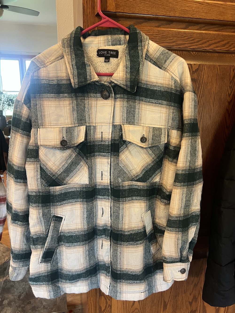 Love Tree Green & Cream Plaid Shacket